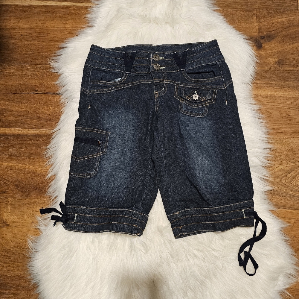 Vintage Dark Blue Low Rise Denim Cargo Shorts